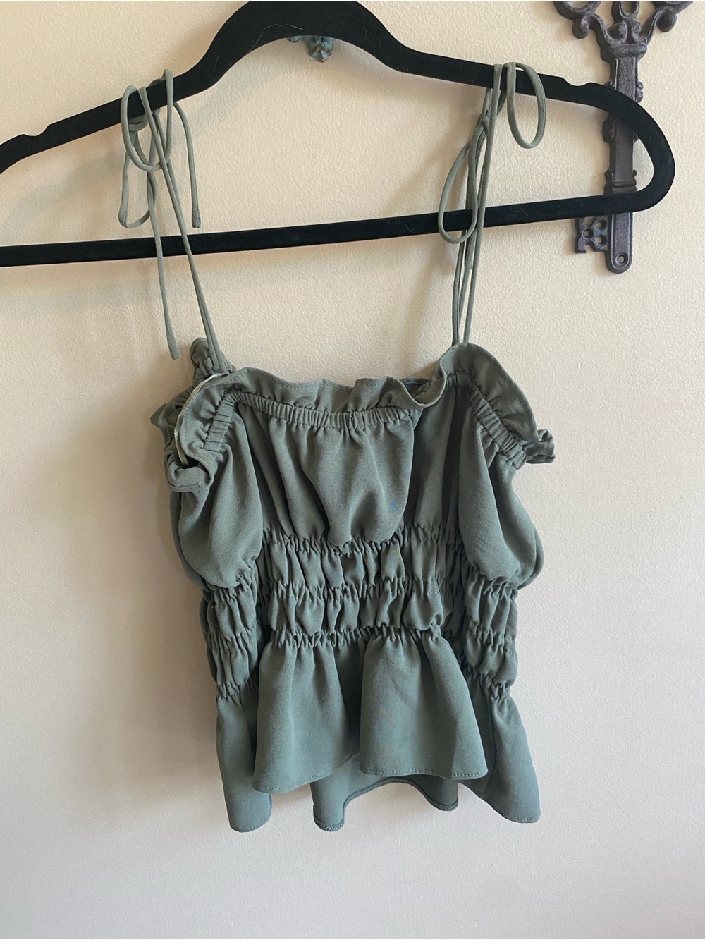 Topshop Olive Green Smocked Tank with Tie Straps - Picture 2 of 3
